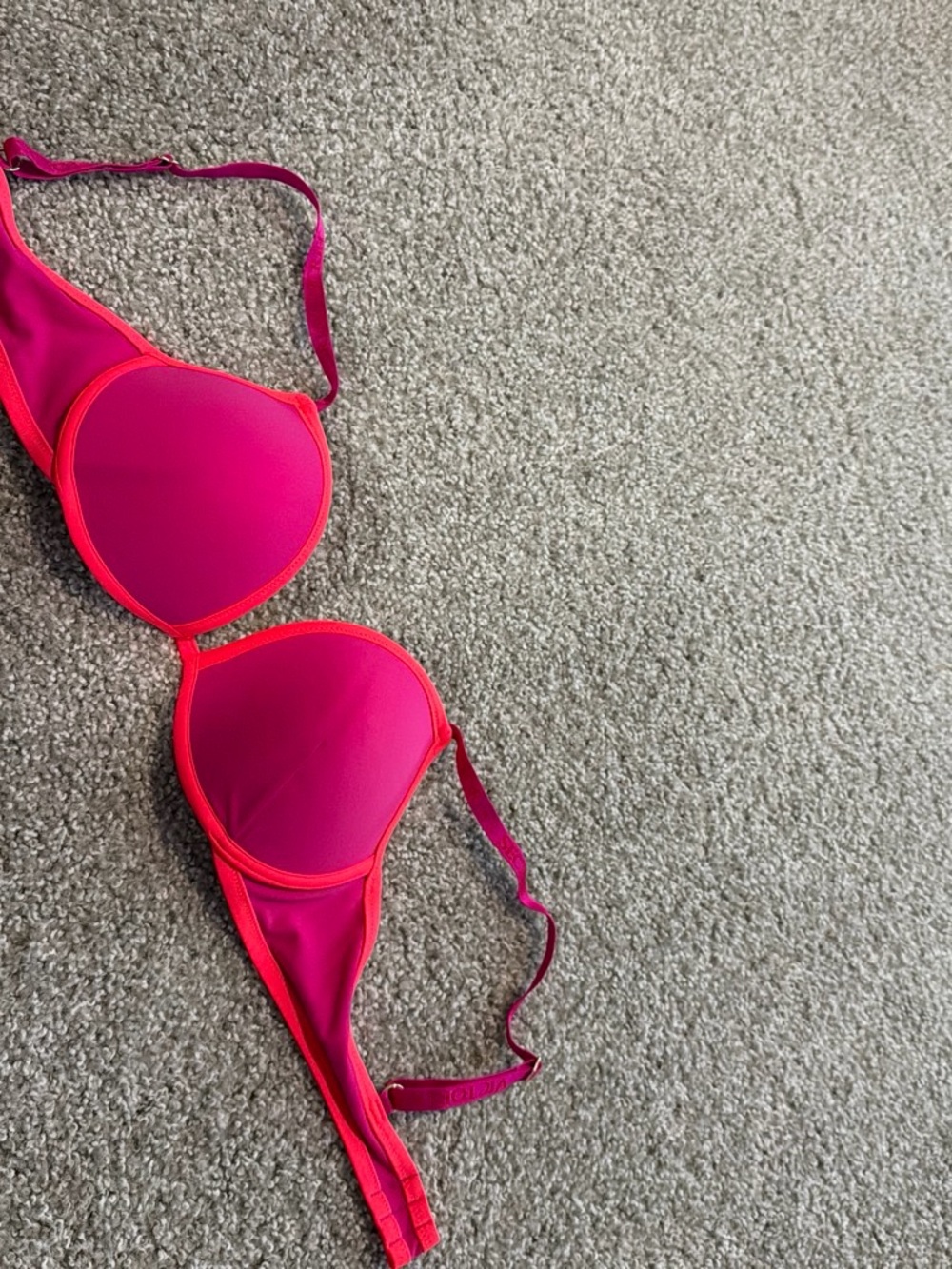 Victoria's Secret Hot Pink and Neon Coral Two-Tone Bikini Top